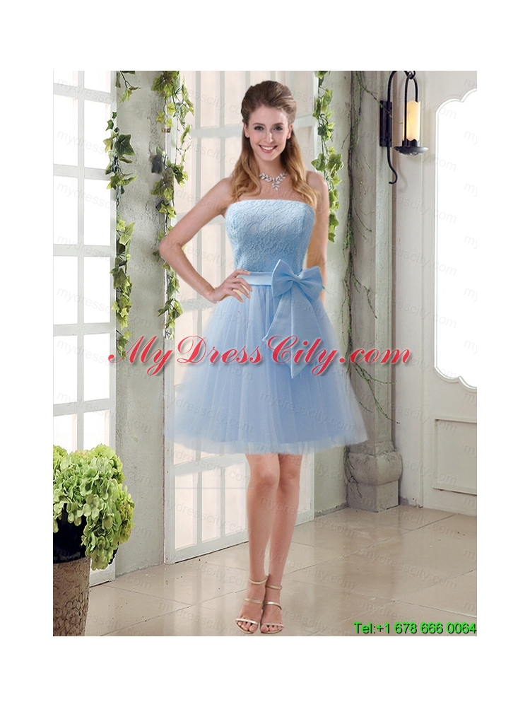 Popular Champagne Strapless Princess Bowknot Mothr of The Bride  Dresses for 2015