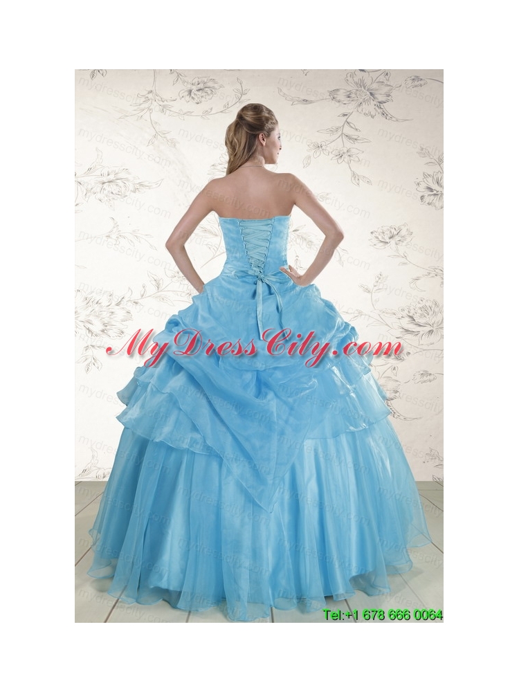 Pretty Aqua Blue 2015 Strapless Quinceanera Dresses with Beading