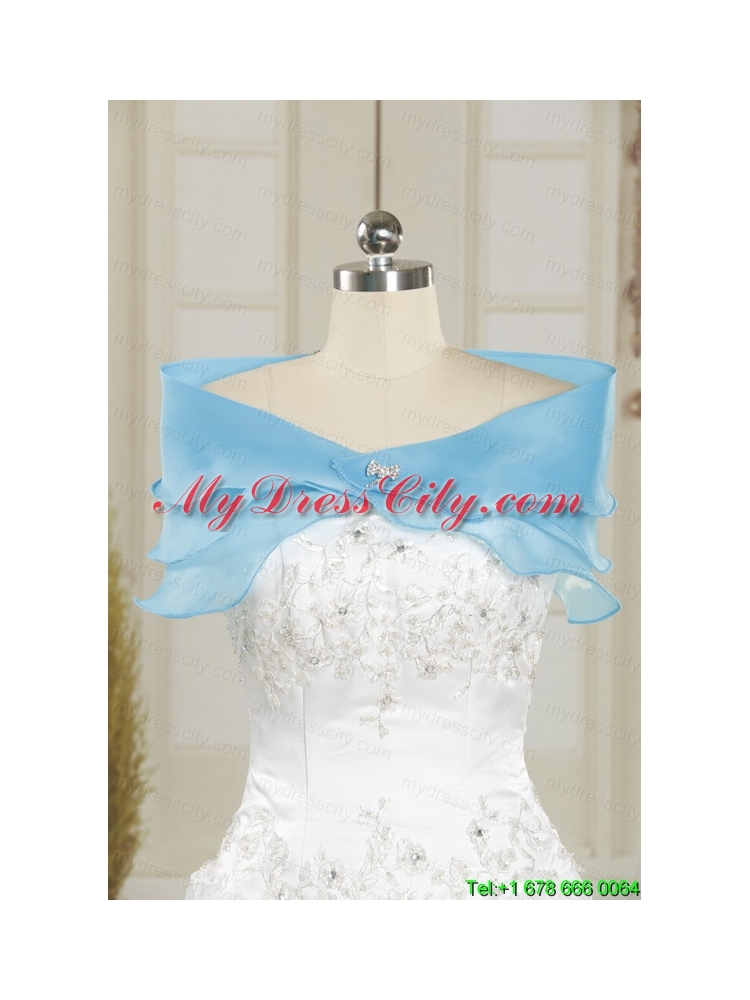 Pretty Aqua Blue 2015 Strapless Quinceanera Dresses with Beading