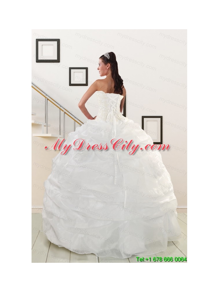 Pretty White Strapless 2015 Quinceanera Dresses with Beading