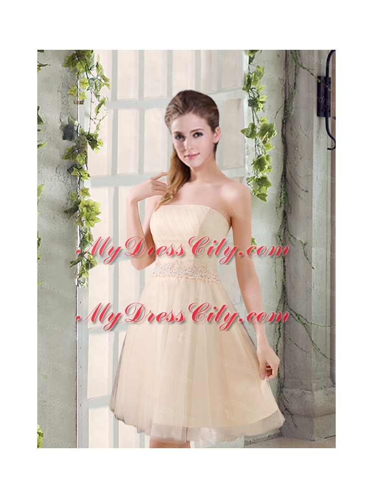 Strapless Appliques 2015 New Bridesmaid Dress in Champagne