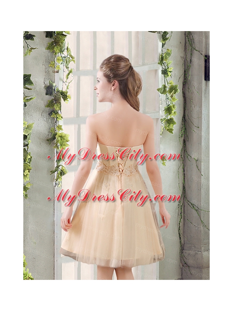 Strapless Appliques 2015 New Bridesmaid Dress in Champagne