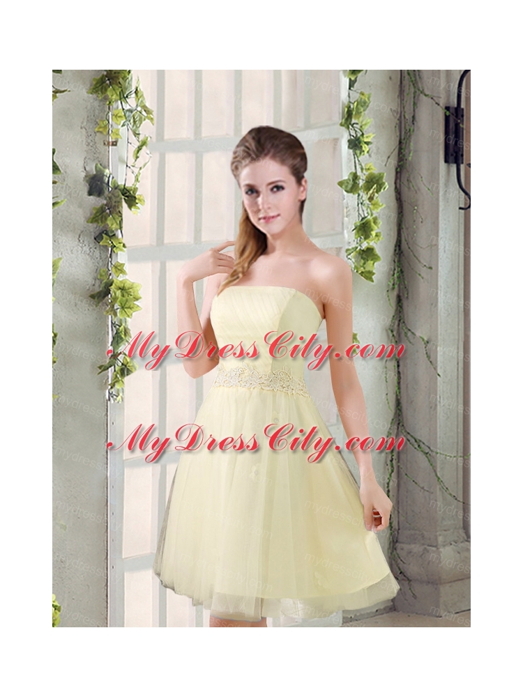 Strapless Appliques 2015 New Bridesmaid Dress in Champagne