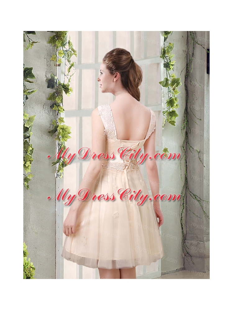 Straps A Line Champagne Bridesmaid Dress with Appliques