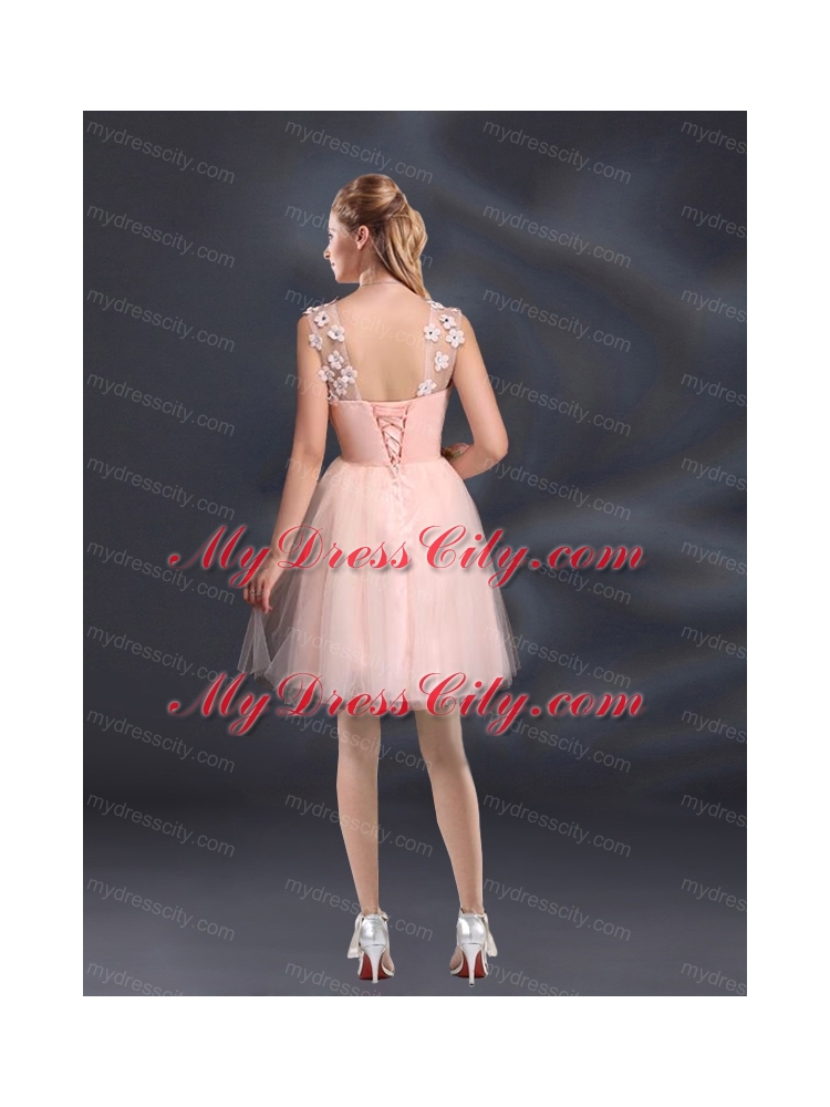 Straps Appliques Bridesmaid Dresses in Baby Pink