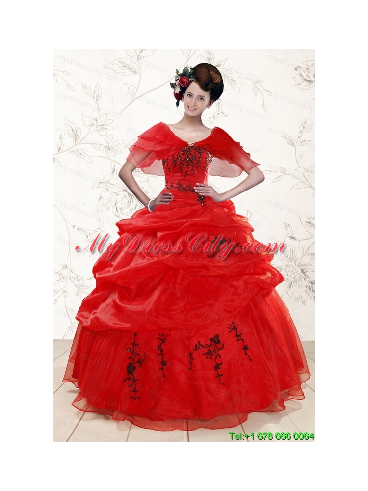 Sweetheart Red Quinceanera Dresses With Applique for 2015