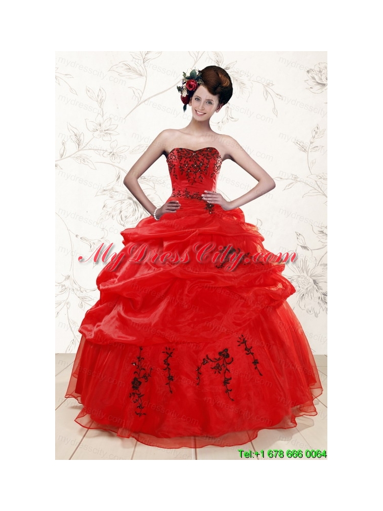 Sweetheart Red Quinceanera Dresses With Applique for 2015