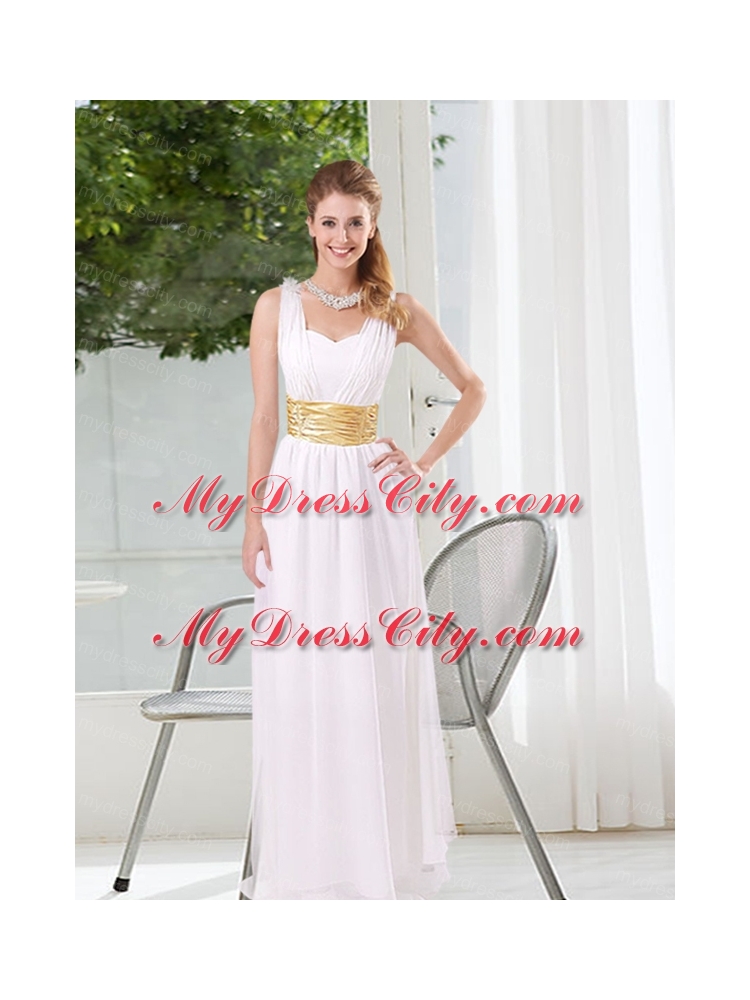 White Ruching Empire Bridesmaid Dresses for 2015