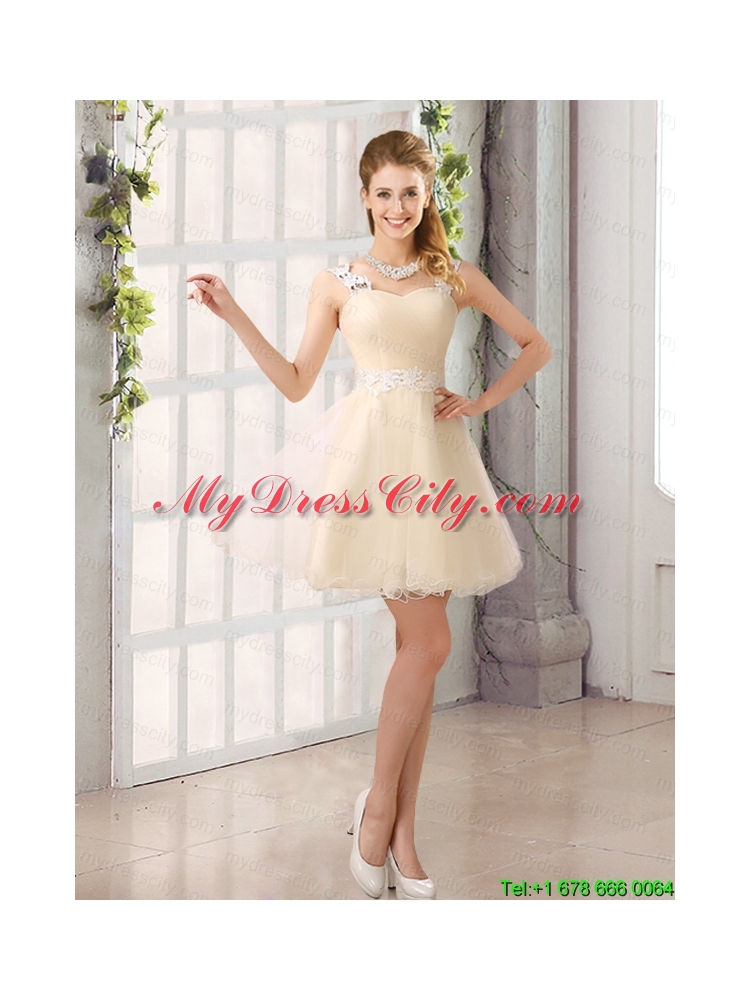 2015 Decent Straps Appliques Mothr of The Bride Dress with   Mini Length