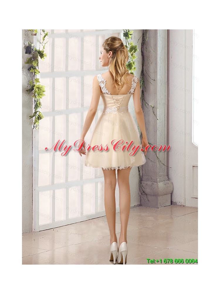 2015 Decent Straps Appliques Mothr of The Bride Dress with   Mini Length