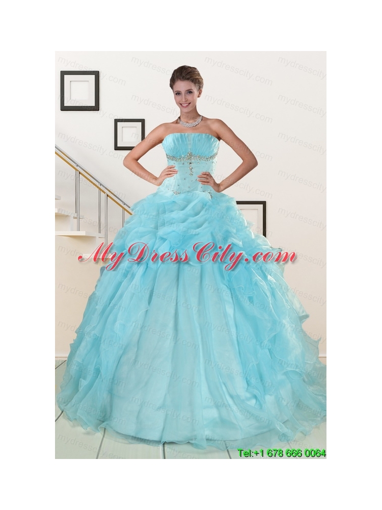 2015 Elegant Aqua Blue Quinceanera Dresses with Beading