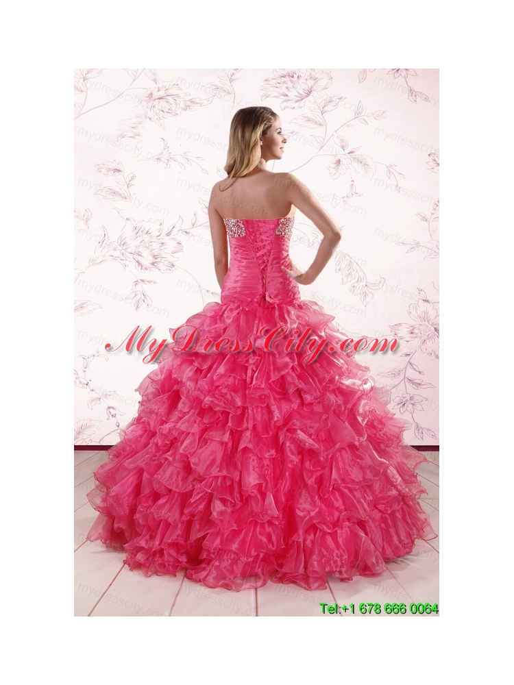 2015 Elegant Sweetheart Hot Pink Quinceanera Dresses with Ruffles