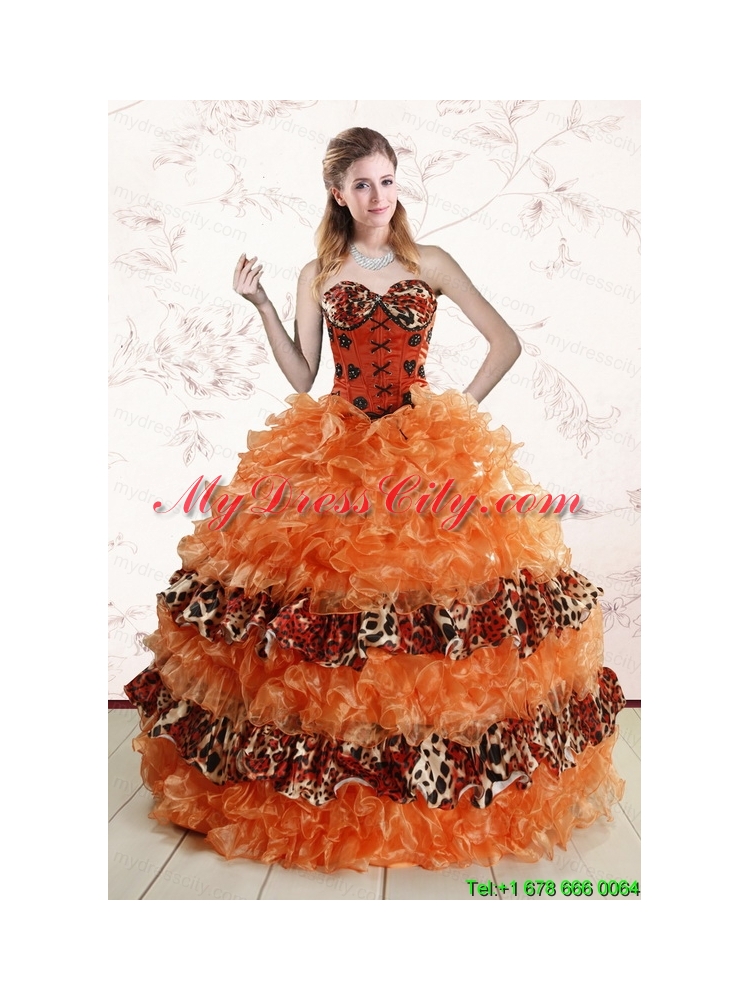 2015 Exquisite Sweetheart Leopard Quinceanera Dresses in Orange