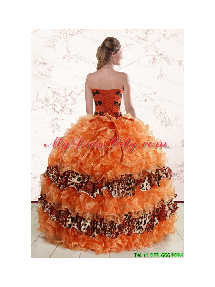 2015 Exquisite Sweetheart Leopard Quinceanera Dresses in Orange