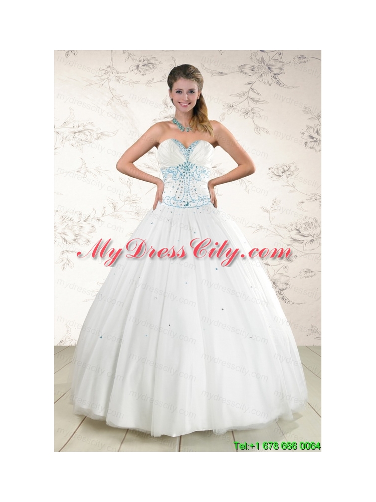 2015 Modern White Quinceanera Dresses with Appliques and Beading