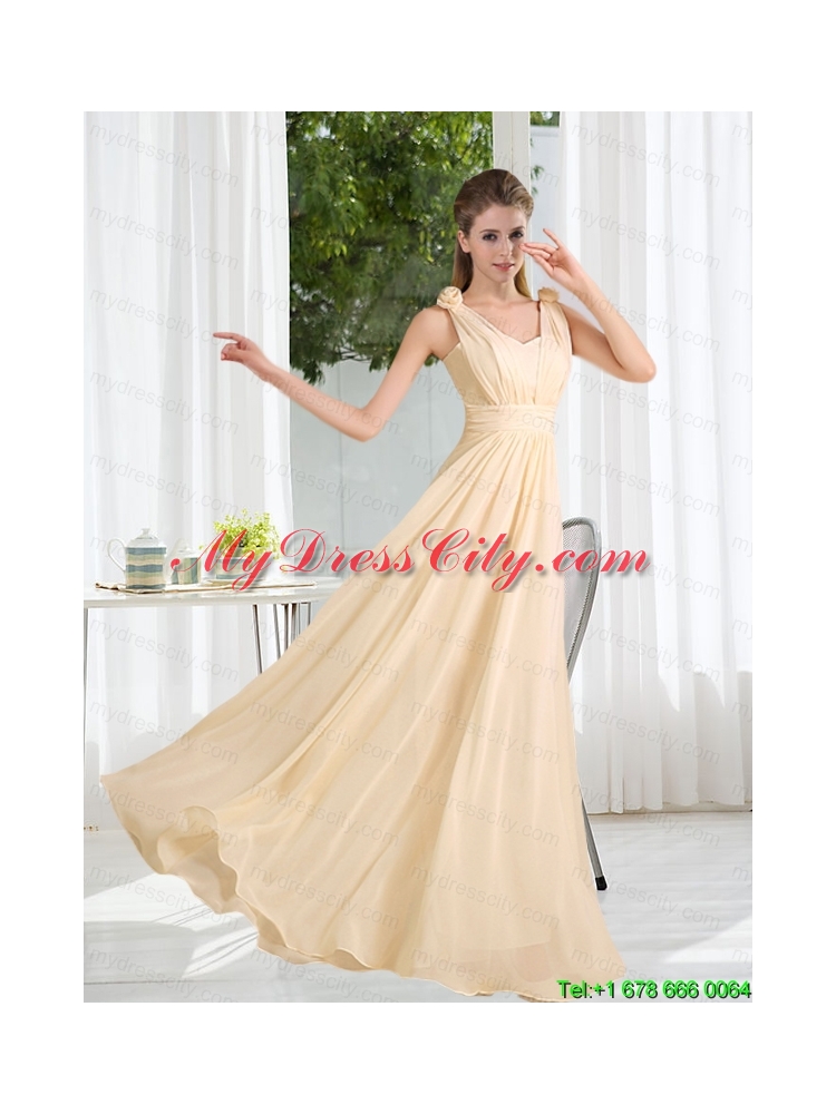 2015 Modest V Neck Empire Ruching Mothr of The Bride  Dress