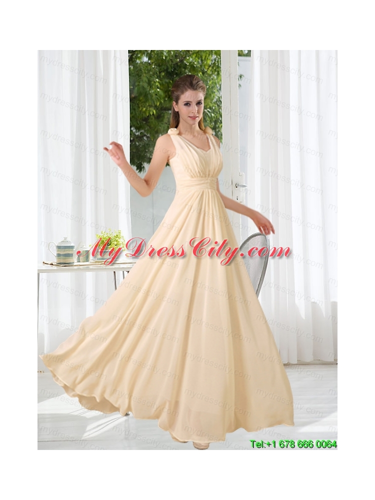 2015 Modest V Neck Empire Ruching Mothr of The Bride  Dress