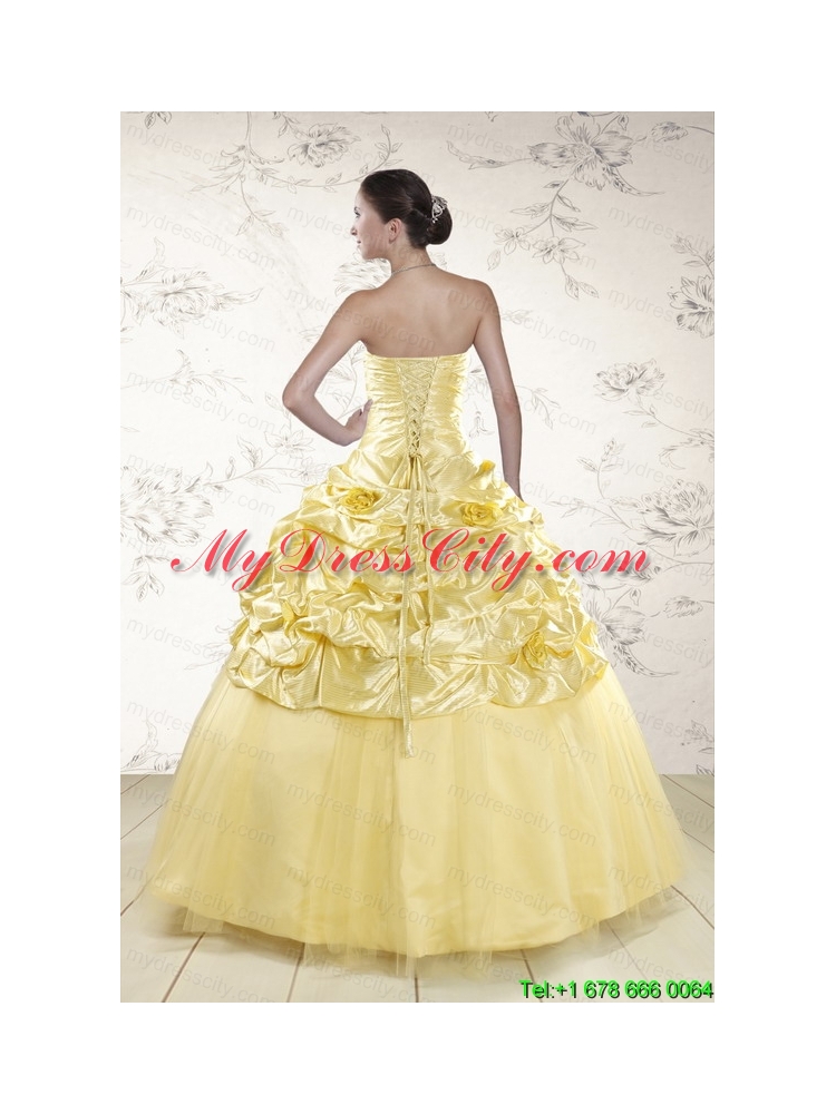 Cheap Yellow Sweetheart Ball Gown Quinceanera Dresses for 2015