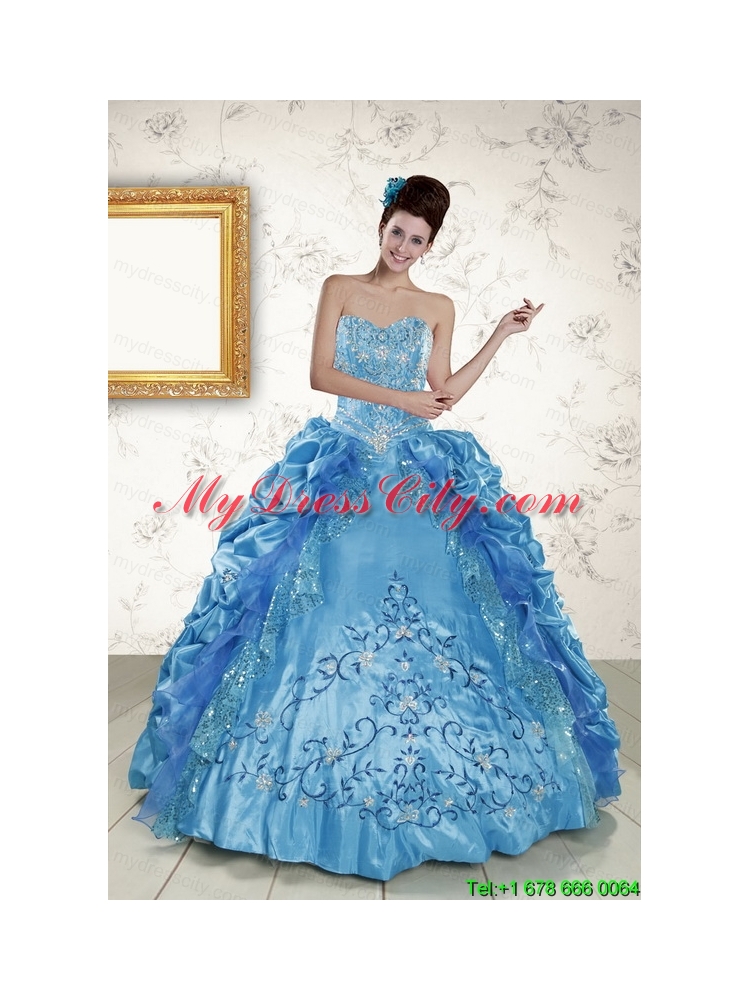 Elegant Sweetheart Embroidery Sweet 16 Dress in Blue