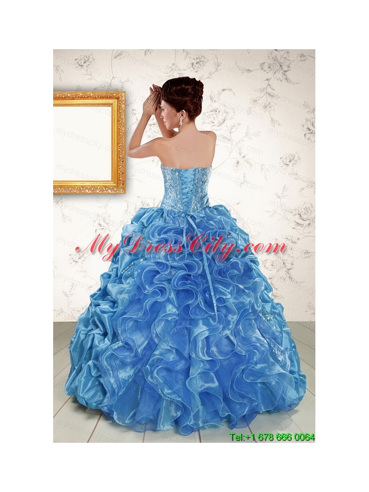 Elegant Sweetheart Embroidery Sweet 16 Dress in Blue