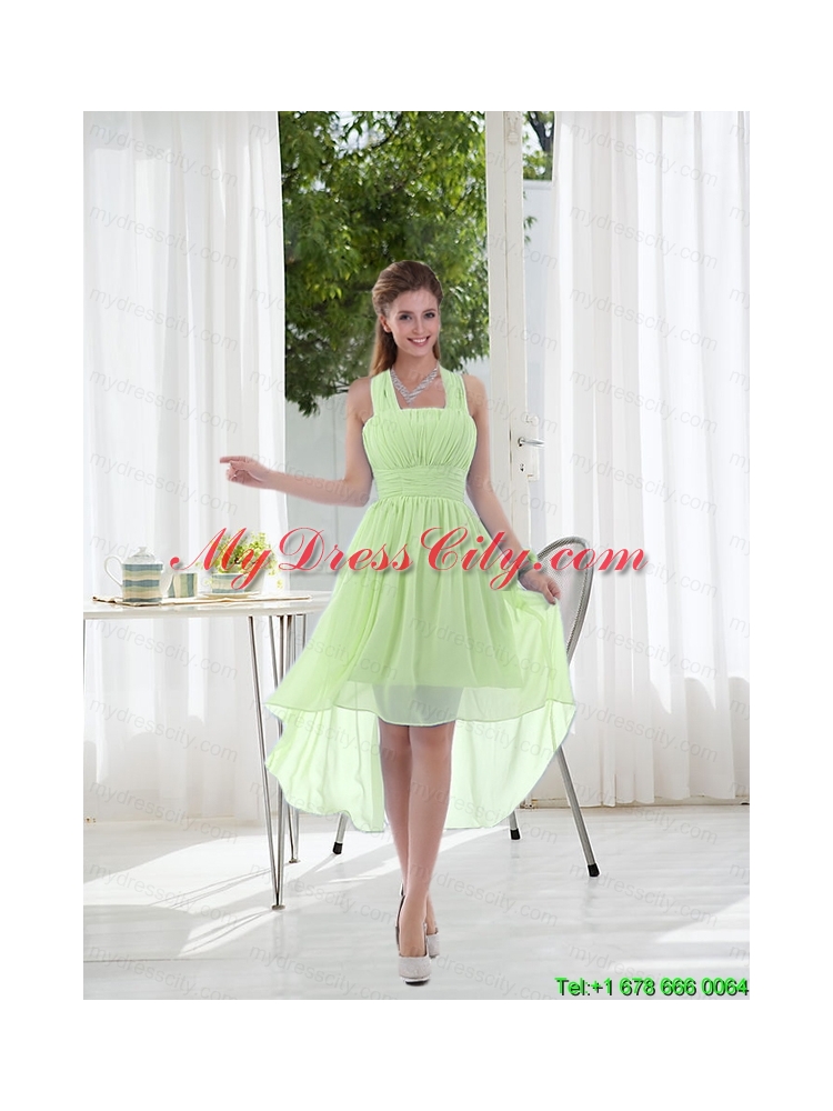 Halter Ruching 2015 Natural Chiffon Mothr of The Bride  Dress