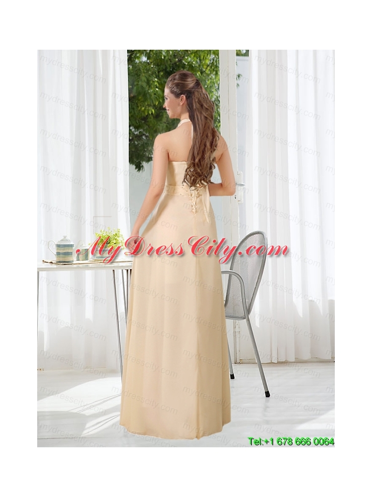 Popular Empire Halter Ruching Mothr of The Bride  Dress with   Hand Made Flowers