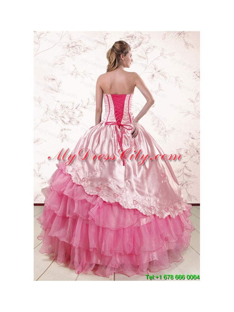 Remarkble Sweetheart Pink Quinceanera Dresses with Embroidery