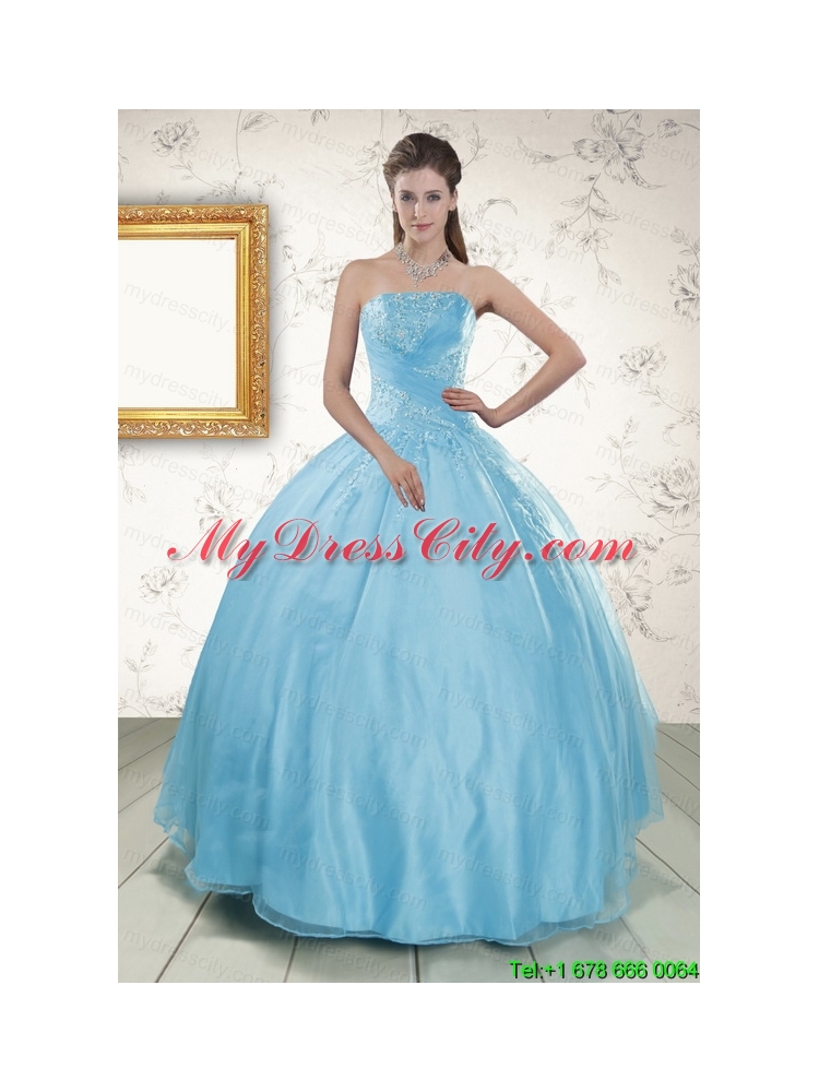 Strapless Beading 2015 Affordable Quinceanera Dress in Baby Blue