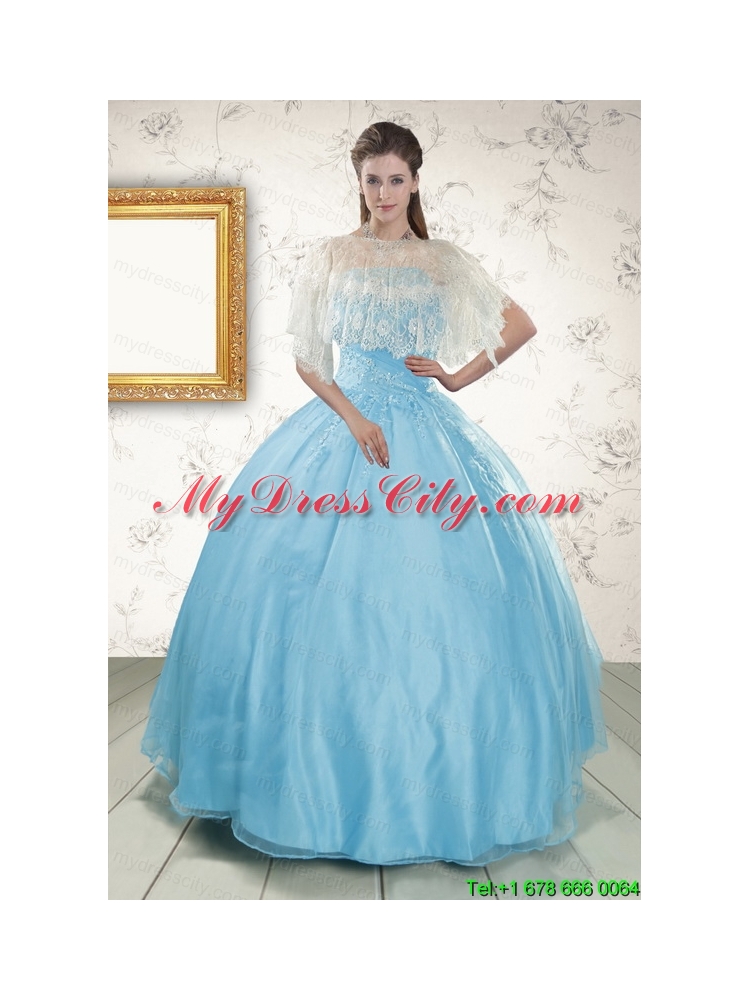 Strapless Beading 2015 Affordable Quinceanera Dress in Baby Blue