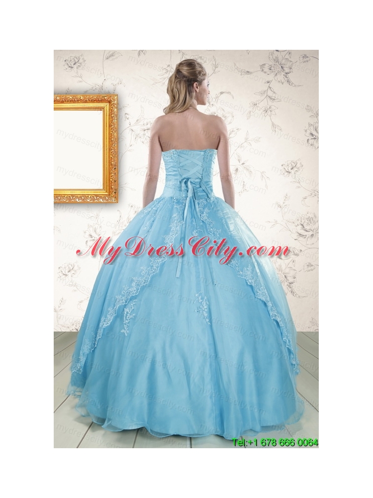 Strapless Beading 2015 Affordable Quinceanera Dress in Baby Blue