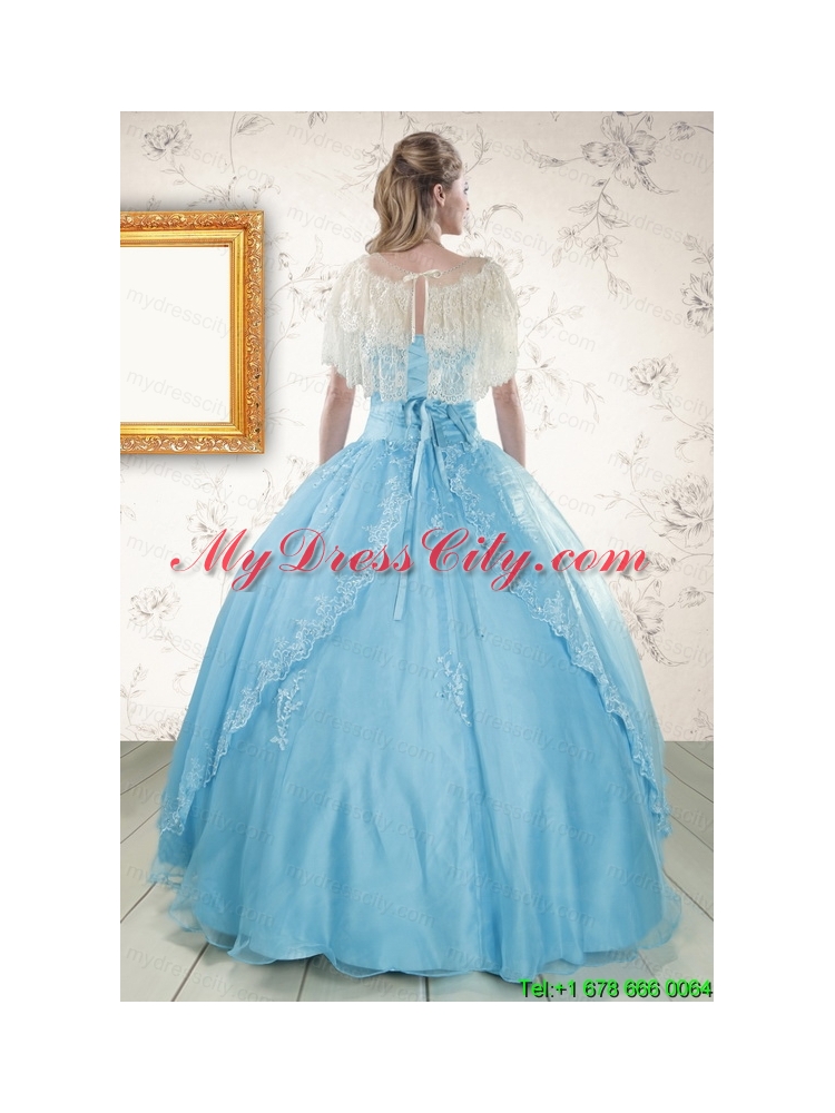 Strapless Beading 2015 Affordable Quinceanera Dress in Baby Blue