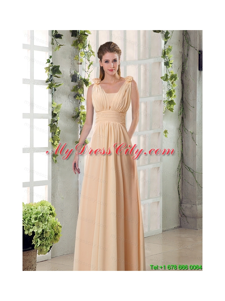 2015 Fashionable Champagne Ruching Chiffon Mothr of The Bride   Dresses