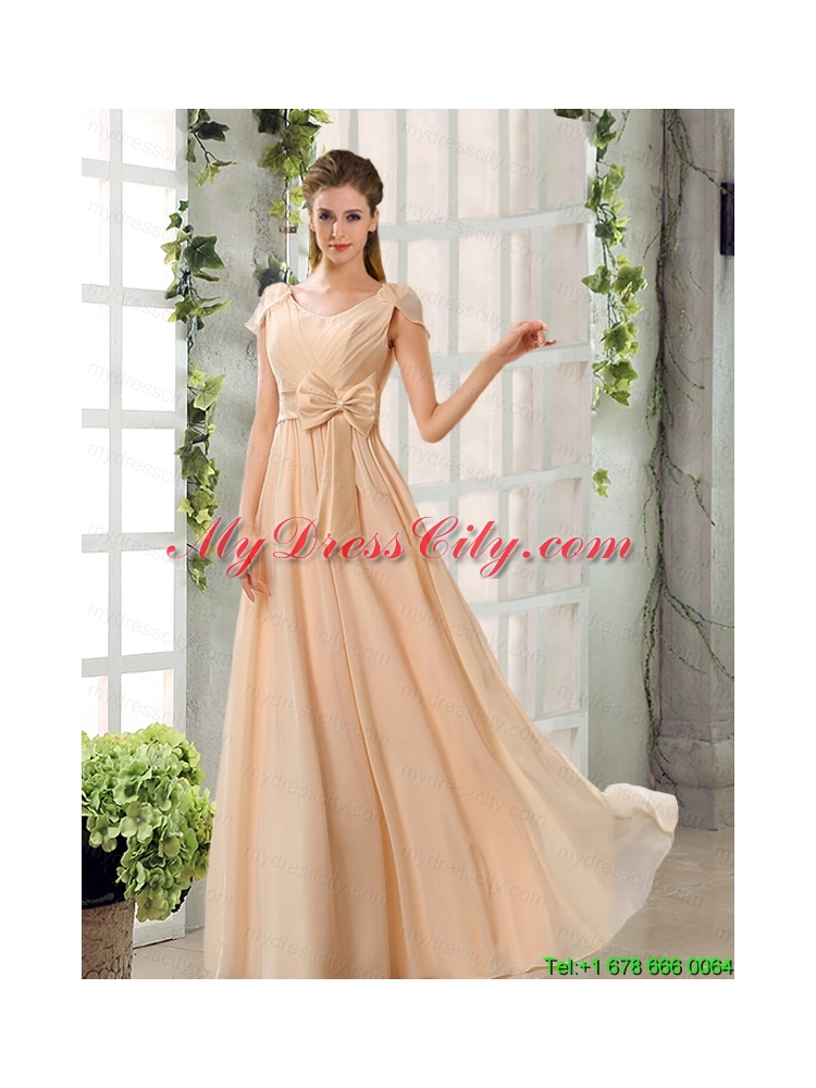 2015 Fashionable Champagne Ruching Chiffon Mothr of The Bride   Dresses