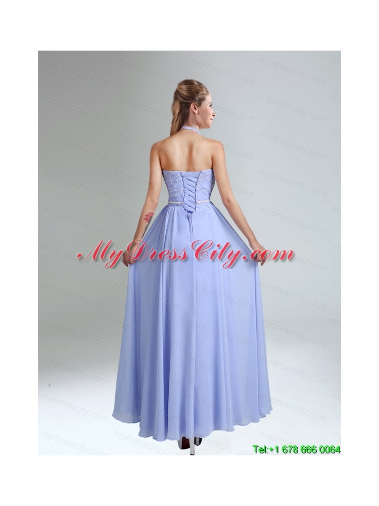 Belt and Lace Halter Empire Lace Up Mothr of The Bride Dress for   2015