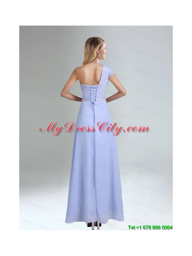 One Shoulder Belt Empire 2015 Appliques Mothr of The Bride Dress   in Lavender