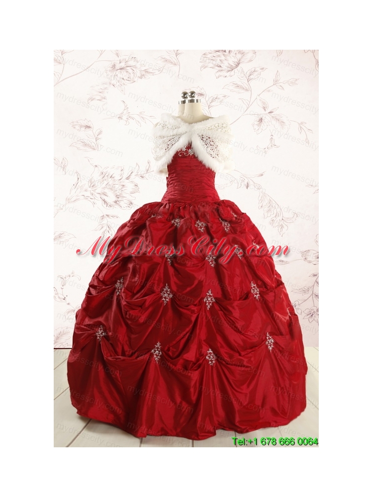 2015 Cheap Appliques Quinceanera Dresses in Wine Red