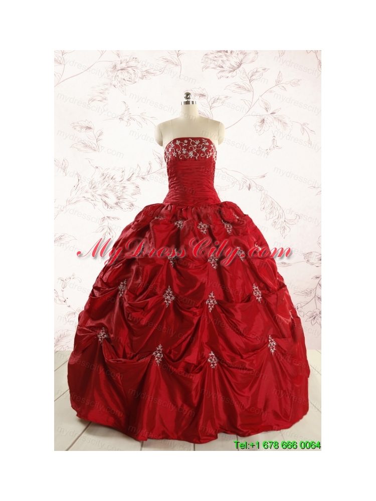 2015 Cheap Appliques Quinceanera Dresses in Wine Red