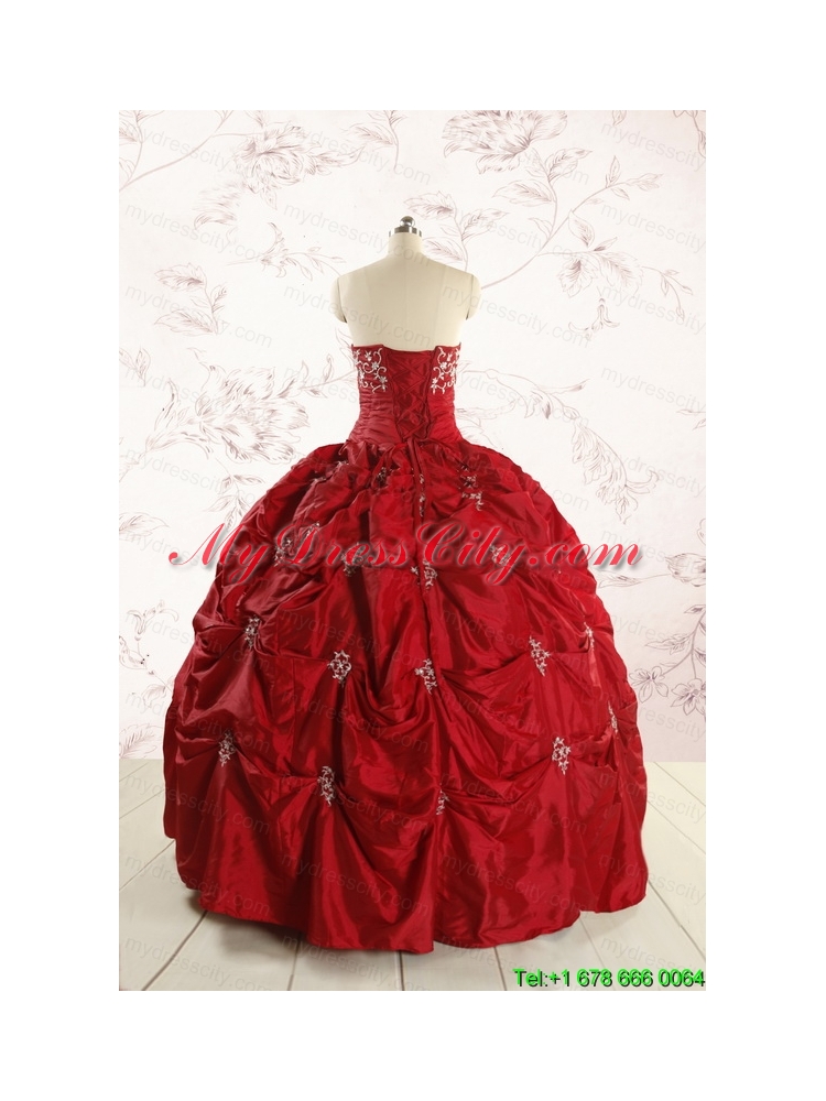 2015 Cheap Appliques Quinceanera Dresses in Wine Red