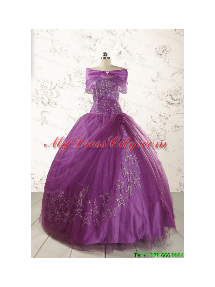 2015 Formal Sweetheart Purple Quinceanera Dresses with Appliques