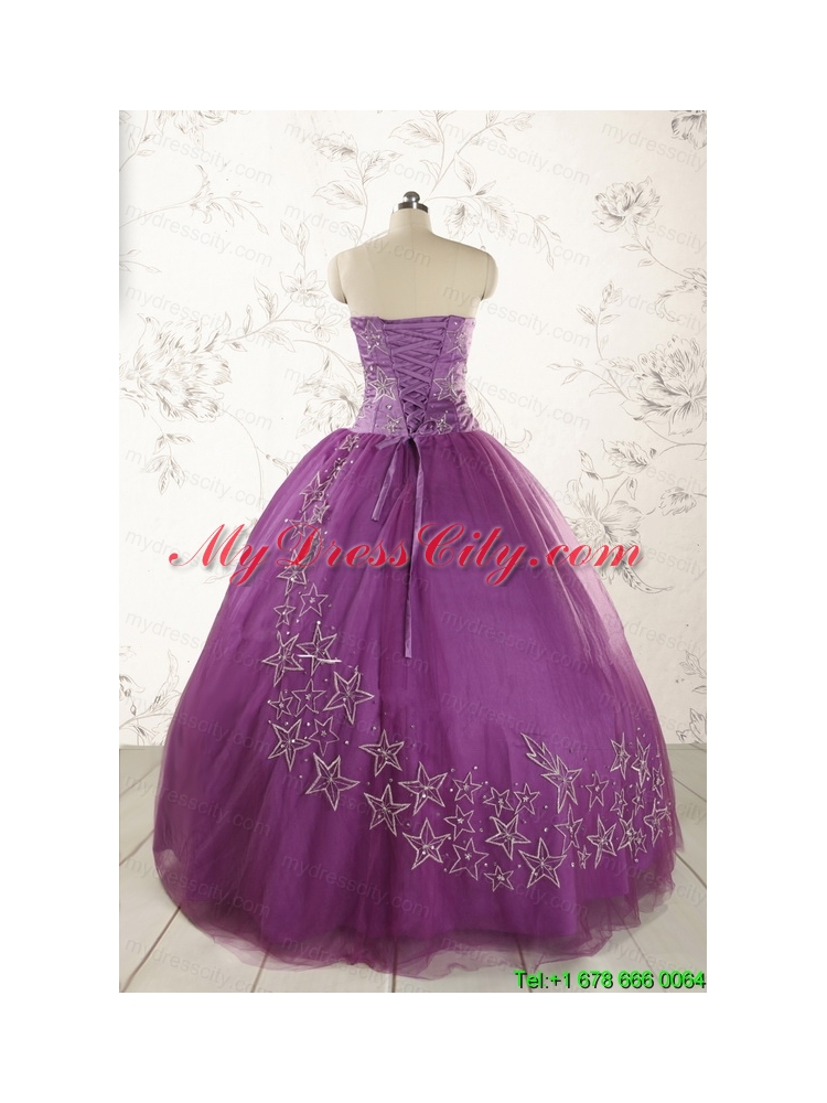 2015 Formal Sweetheart Purple Quinceanera Dresses with Appliques