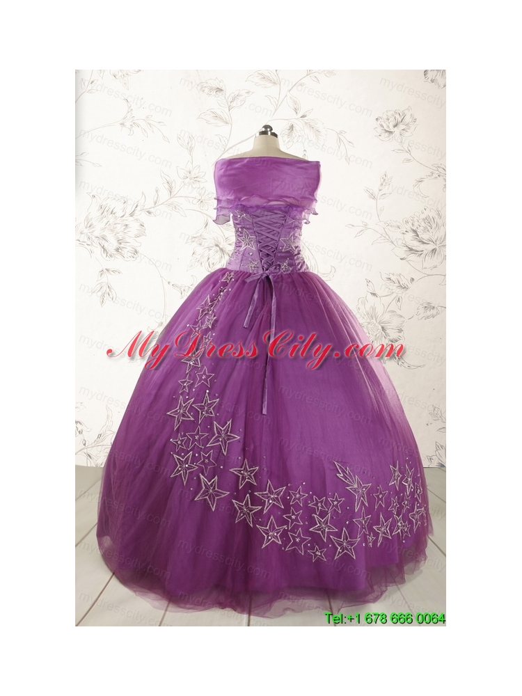 2015 Formal Sweetheart Purple Quinceanera Dresses with Appliques