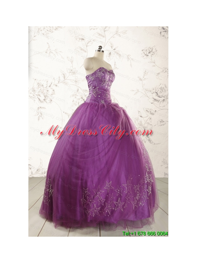 2015 Formal Sweetheart Purple Quinceanera Dresses with Appliques