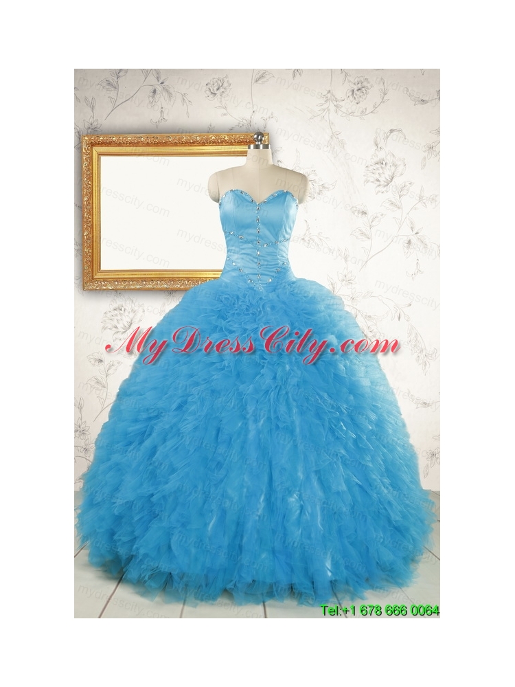 2015 Most Popular Baby Blue Quinceanera Dresses with Beading