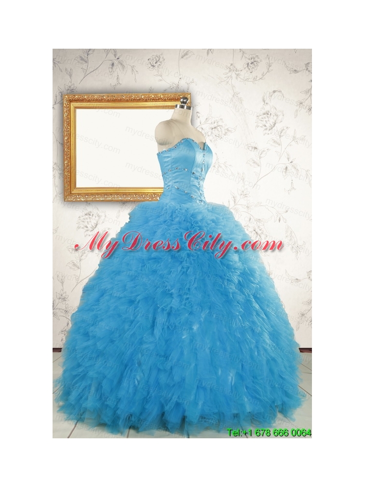 2015 Most Popular Baby Blue Quinceanera Dresses with Beading