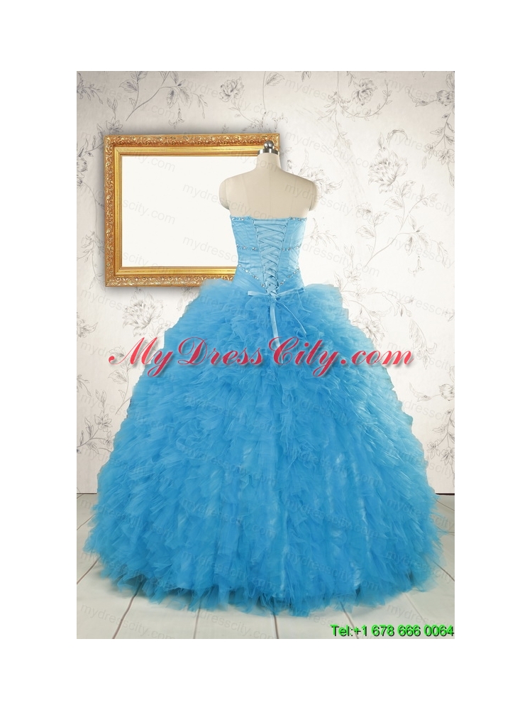 2015 Most Popular Baby Blue Quinceanera Dresses with Beading