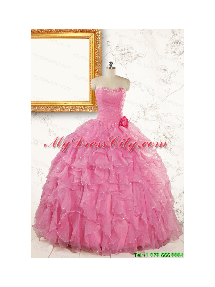 2015 Pretty Sweetheart Beading Baby Pink Quinceanera Dresses