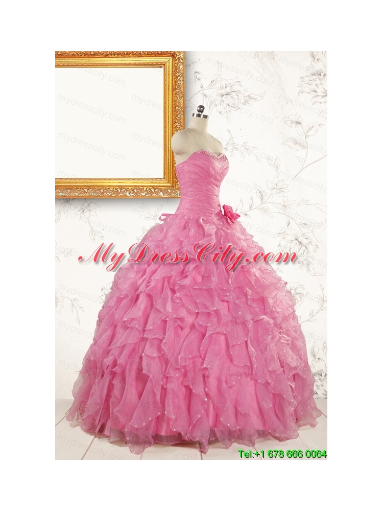 2015 Pretty Sweetheart Beading Baby Pink Quinceanera Dresses