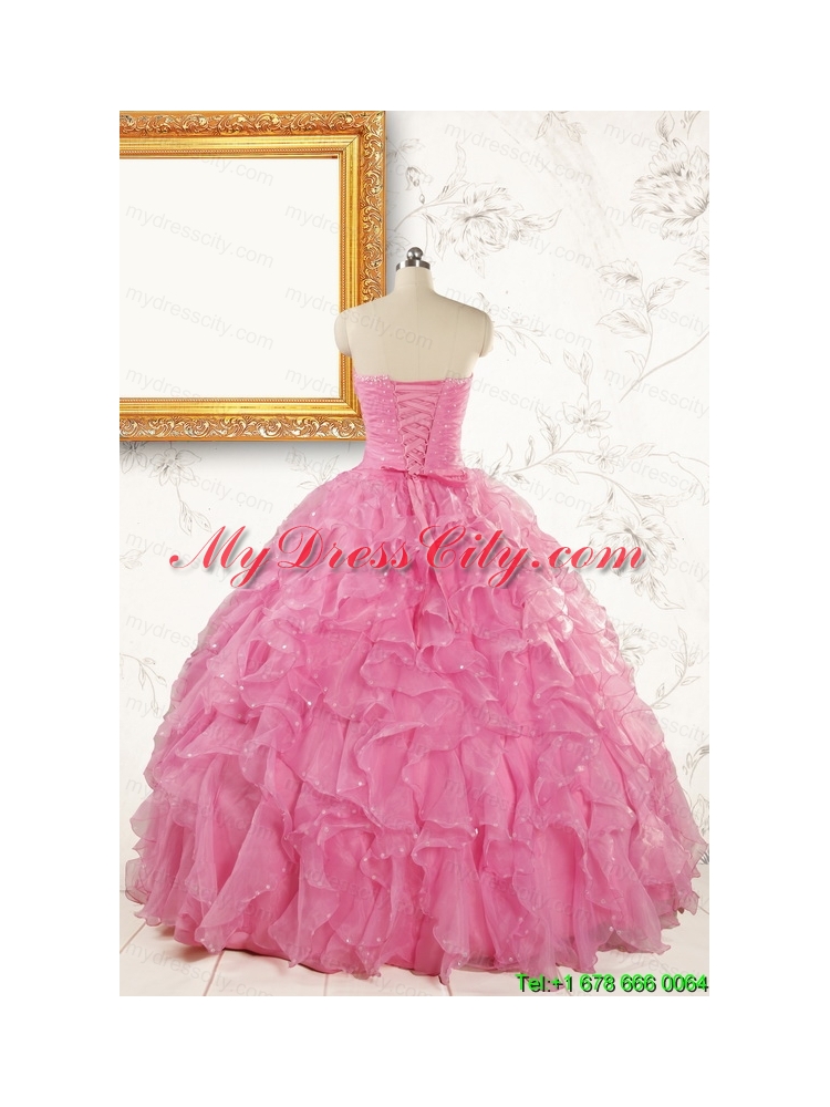 2015 Pretty Sweetheart Beading Baby Pink Quinceanera Dresses