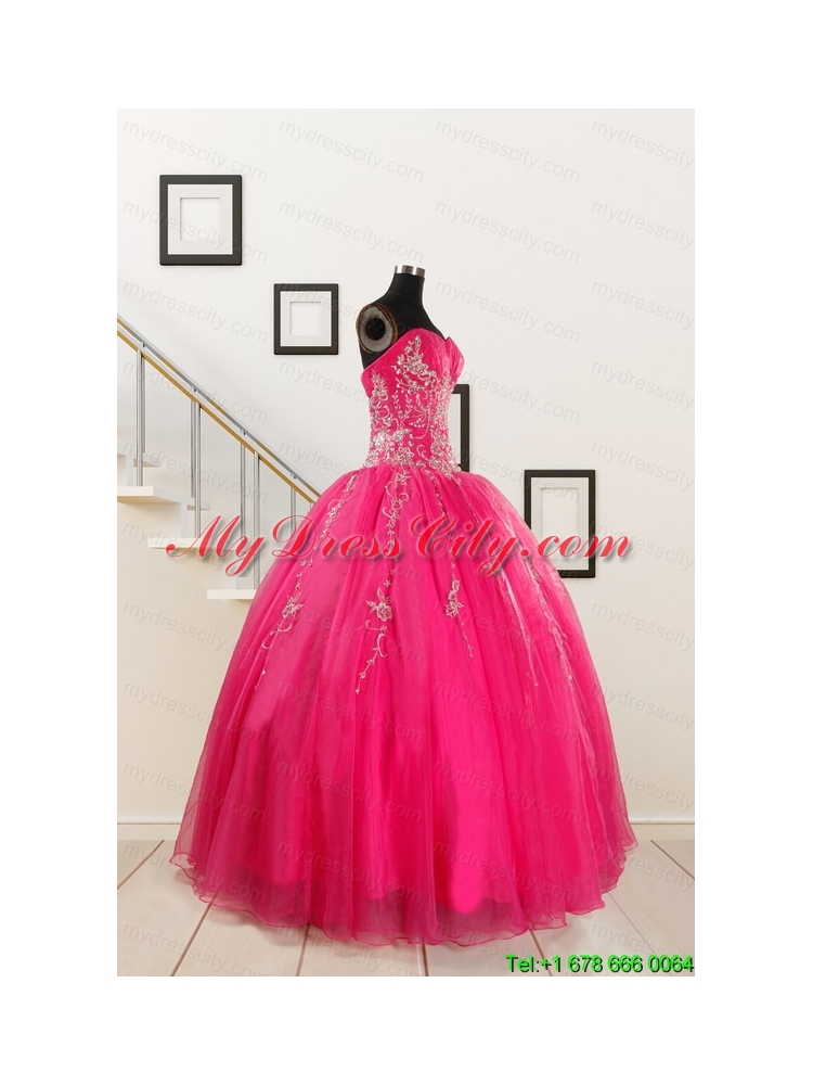 2015 Pretty Sweetheart Hot Pink Quinceanera Dresses with Beading