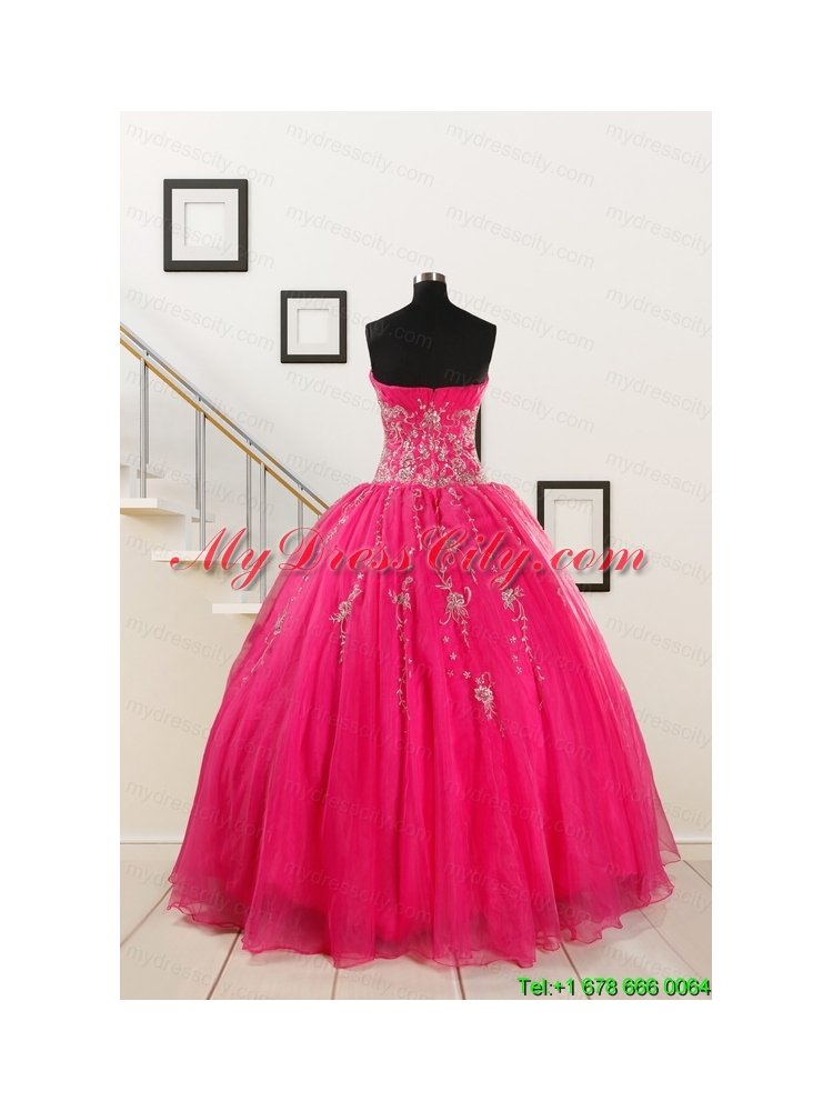 2015 Pretty Sweetheart Hot Pink Quinceanera Dresses with Beading